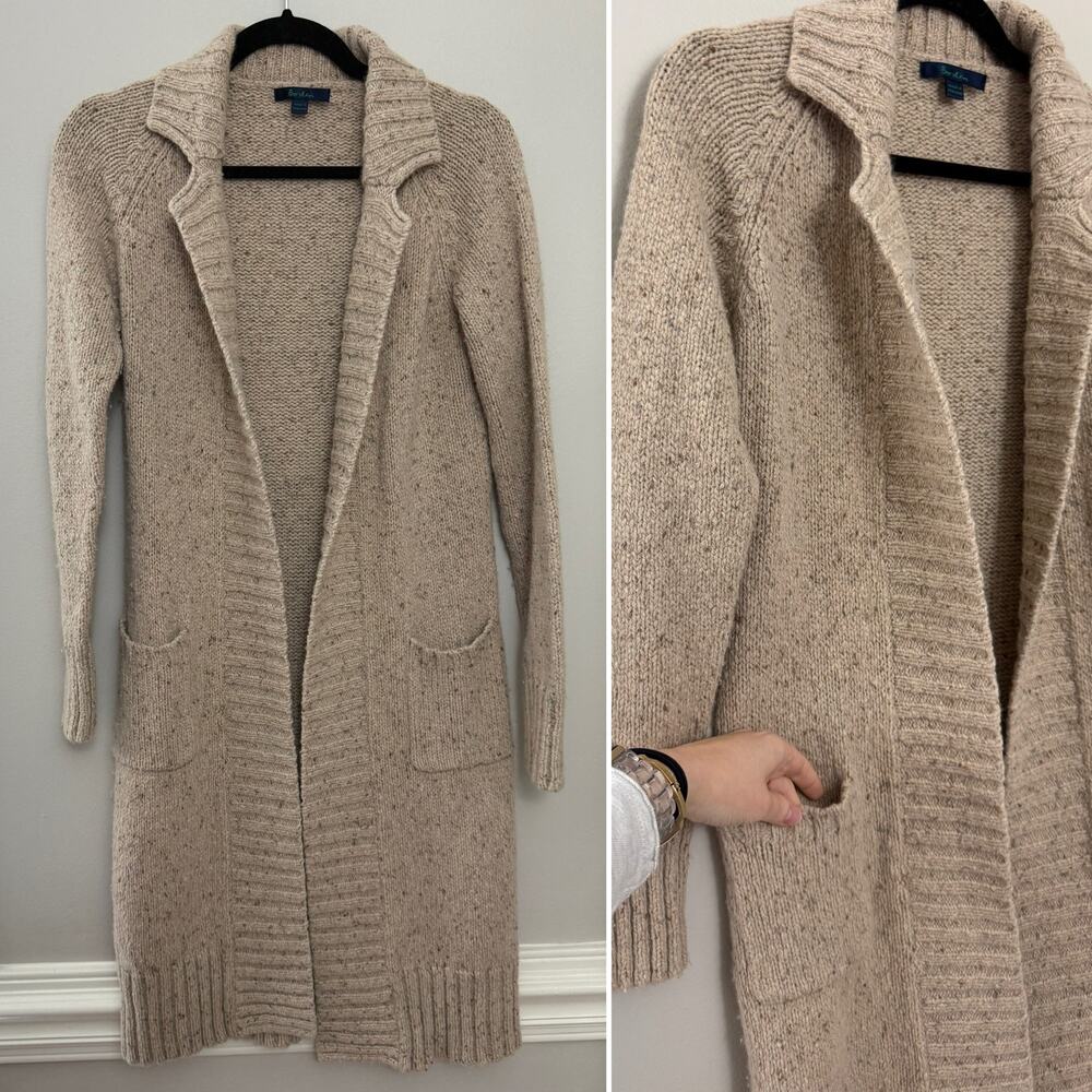Boden Minimalist Classic Capsule Cozy Wool Angora Tan Longline Sweater Jacket M